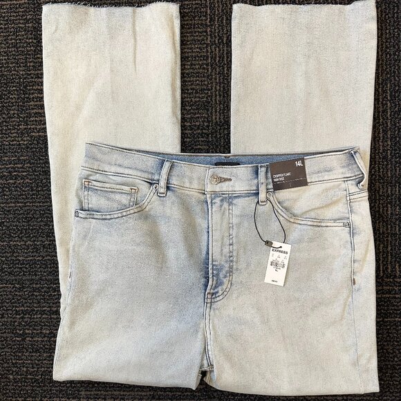 Express High Waisted Light Wash Raw Hem Cropped Flare Jeans - Picture 1 of 5